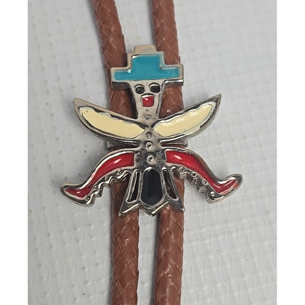 Vintage Bolo Tie Thunderbird Inlays Of Mosaic Native American Art Southwestern - Picture 2 of 10
